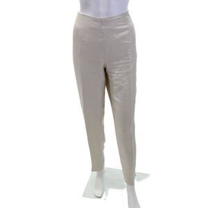 Trillion Womens Silk High Rise Pleated Straight Leg Pants Beige Size S